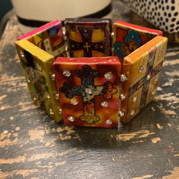 Jewelry - Rhinestone stretch block colorful cross bracelet